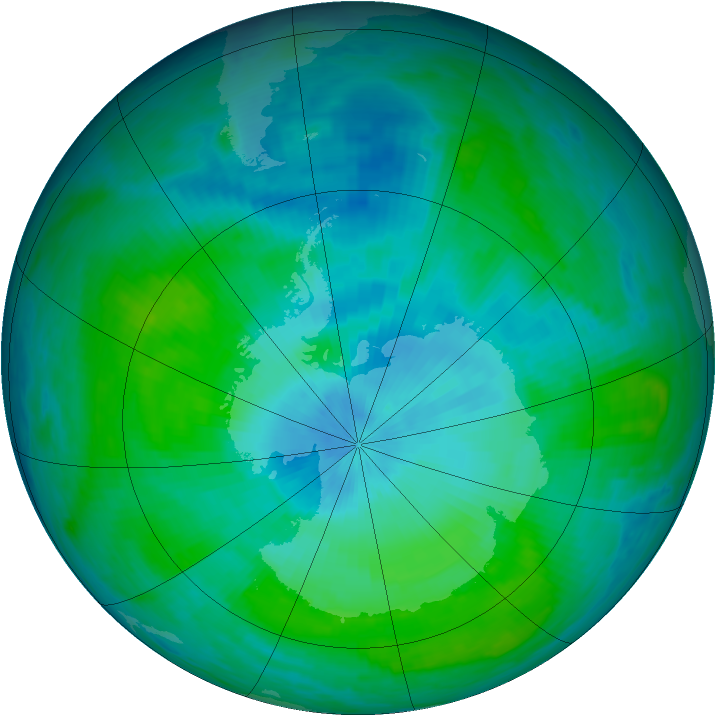 Antarctic ozone map for 12 February 1990
